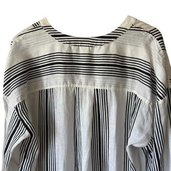 H&M Linen Popover Shirt Tunic Oversized Band Collar Dropped Shoulders Wide Cuffs - Picture 4 of 16